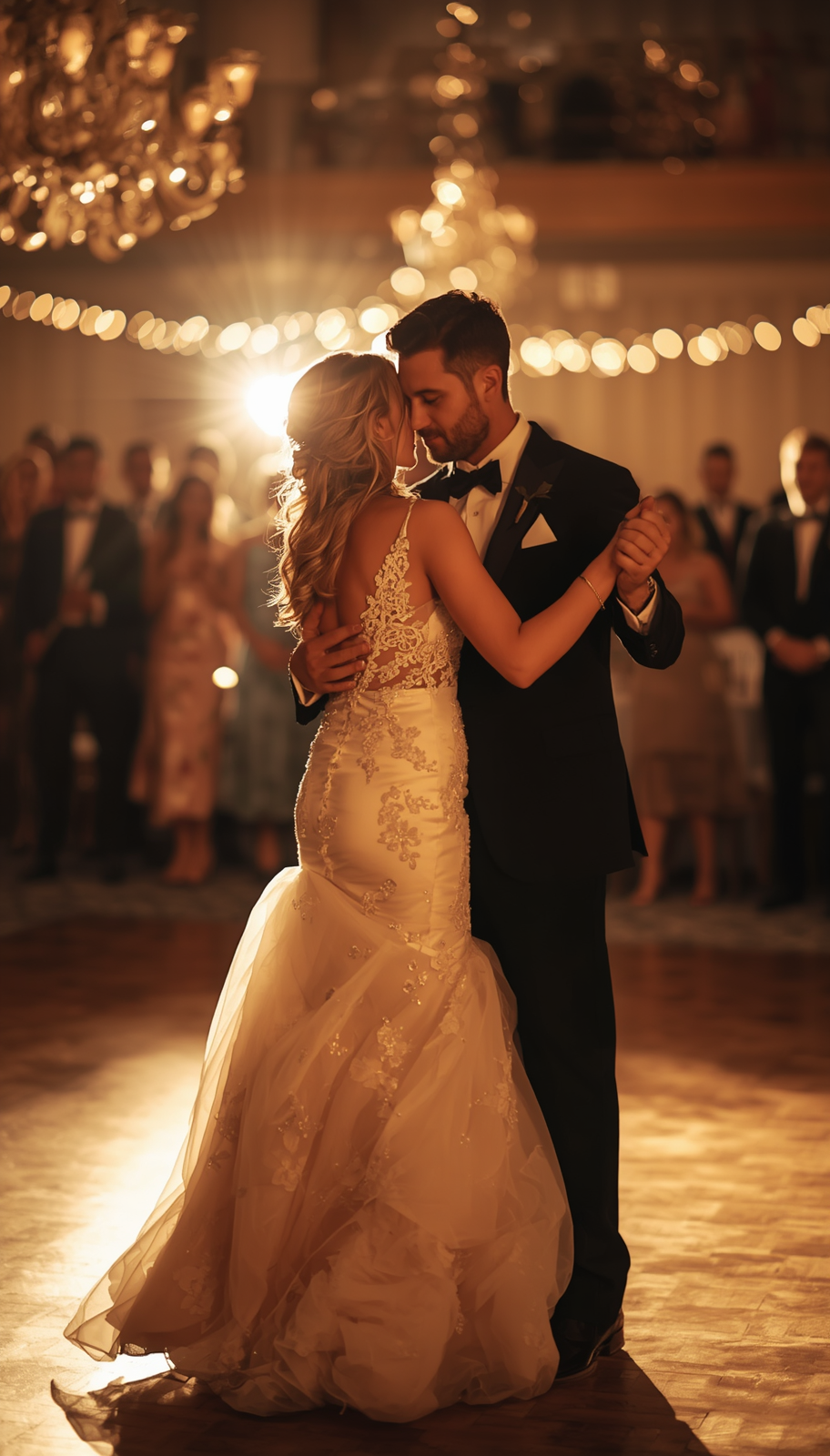 A first dance at a Ancaster wedding reception, lit warm and low